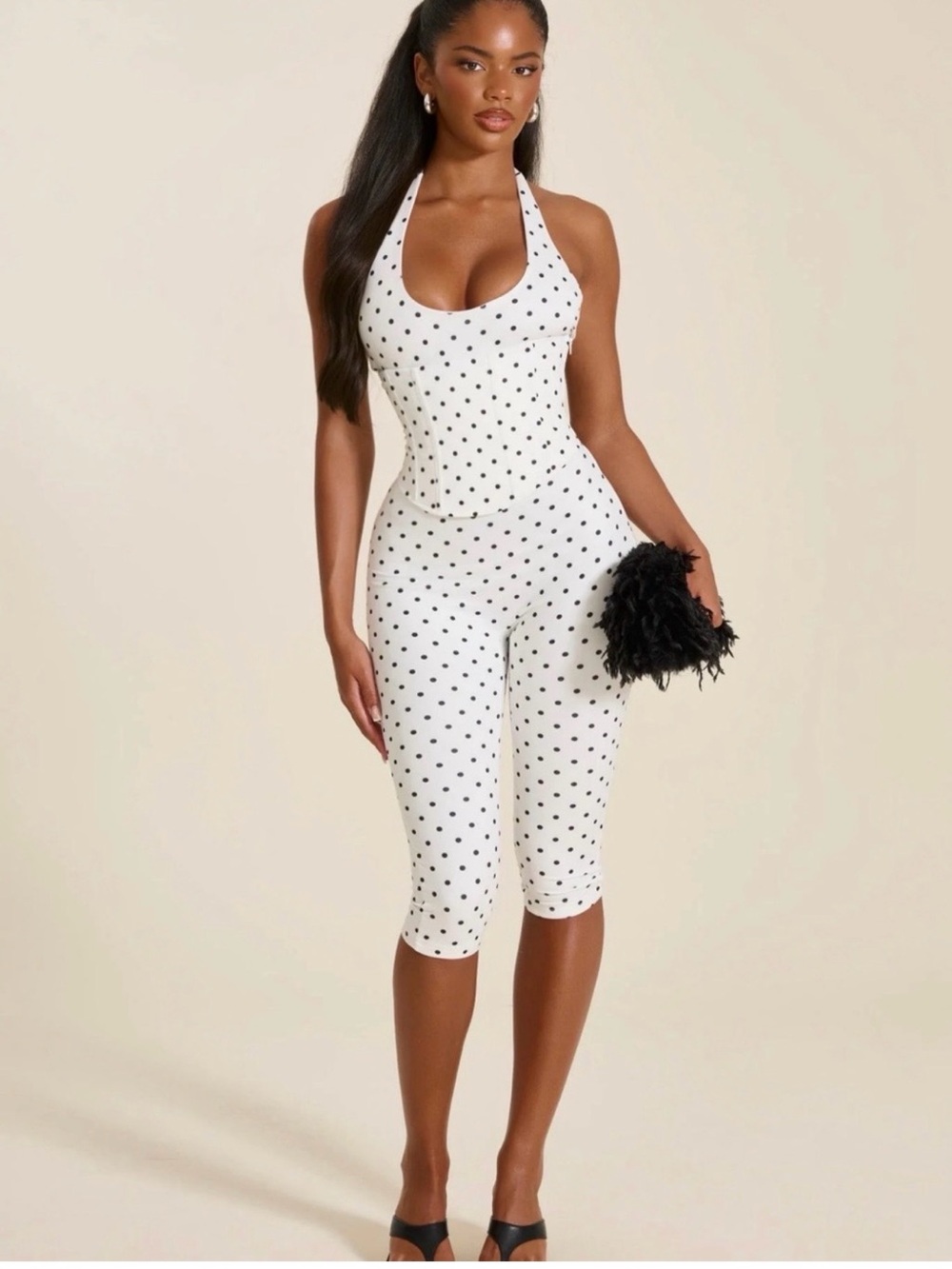Polka Dot White Halter Capri Jumpsuit